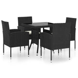 5 Piece Garden Dining Set Poly Rattan Black - Front View