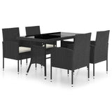 5 Piece Garden Dining Set Poly Rattan Black - Front View