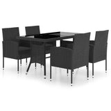 5 Piece Garden Dining Set Poly Rattan Black - Front View