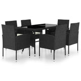 7 Piece Garden Dining Set Poly Rattan Black - Front View