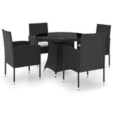 5 Piece Garden Dining Set Poly Rattan Black - Front View