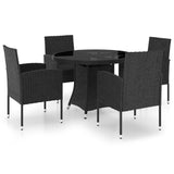 5 Piece Garden Dining Set Poly Rattan Black - Front View