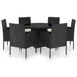 7 Piece Garden Dining Set Poly Rattan Black - Front View