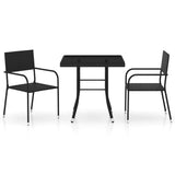 3 Piece Garden Dining Set Poly Rattan Black - Front View