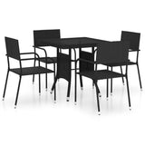 5 Piece Garden Dining Set Poly Rattan Black - Front View