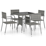 5 Piece Garden Dining Set Poly Rattan Grey - Front View