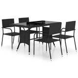 5 Piece Garden Dining Set Poly Rattan Black - Front View