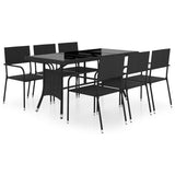7 Piece Garden Dining Set Poly Rattan Black - Front View