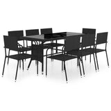 9 Piece Garden Dining Set Poly Rattan Black - Front View