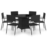 7 Piece Garden Dining Set Poly Rattan Black - Front View