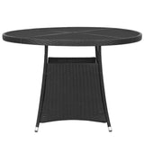 7 Piece Garden Dining Set Poly Rattan Black - Top-Down View