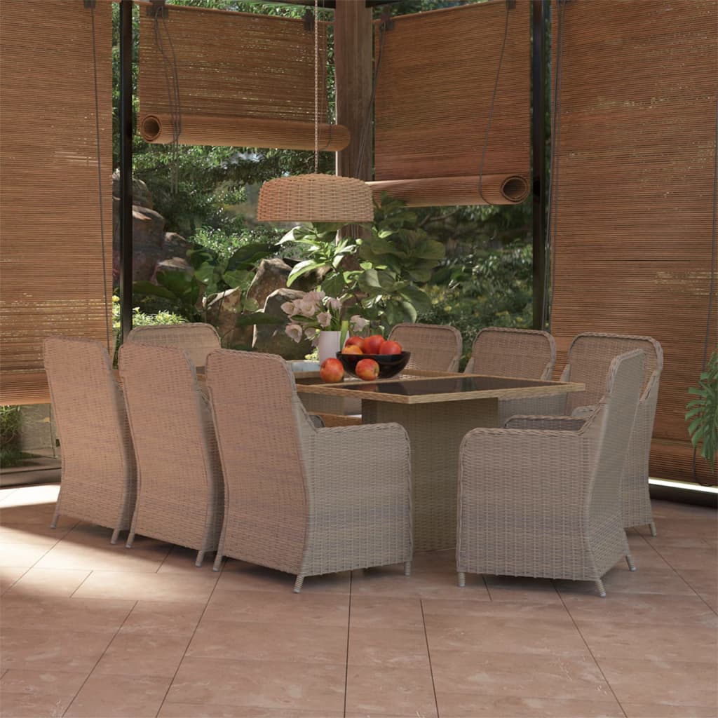 9 Piece Garden Dining Set Poly Rattan Brown