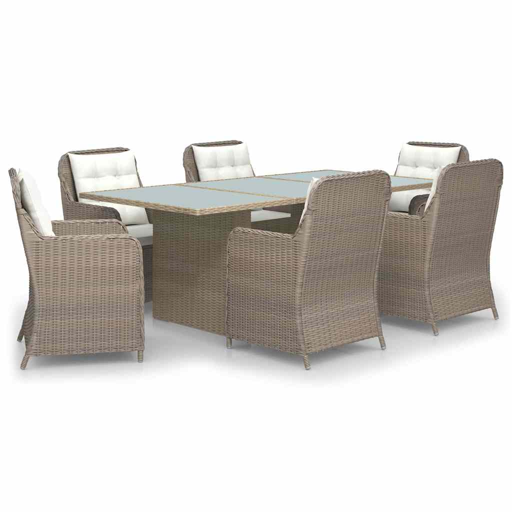 7 Piece Garden Dining Set Poly Rattan Brown