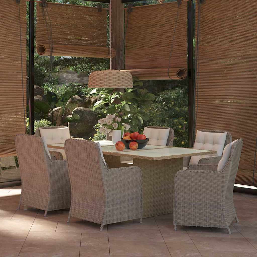 7 Piece Garden Dining Set Poly Rattan Brown