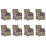 9 Piece Garden Dining Set Poly Rattan Brown - Side View