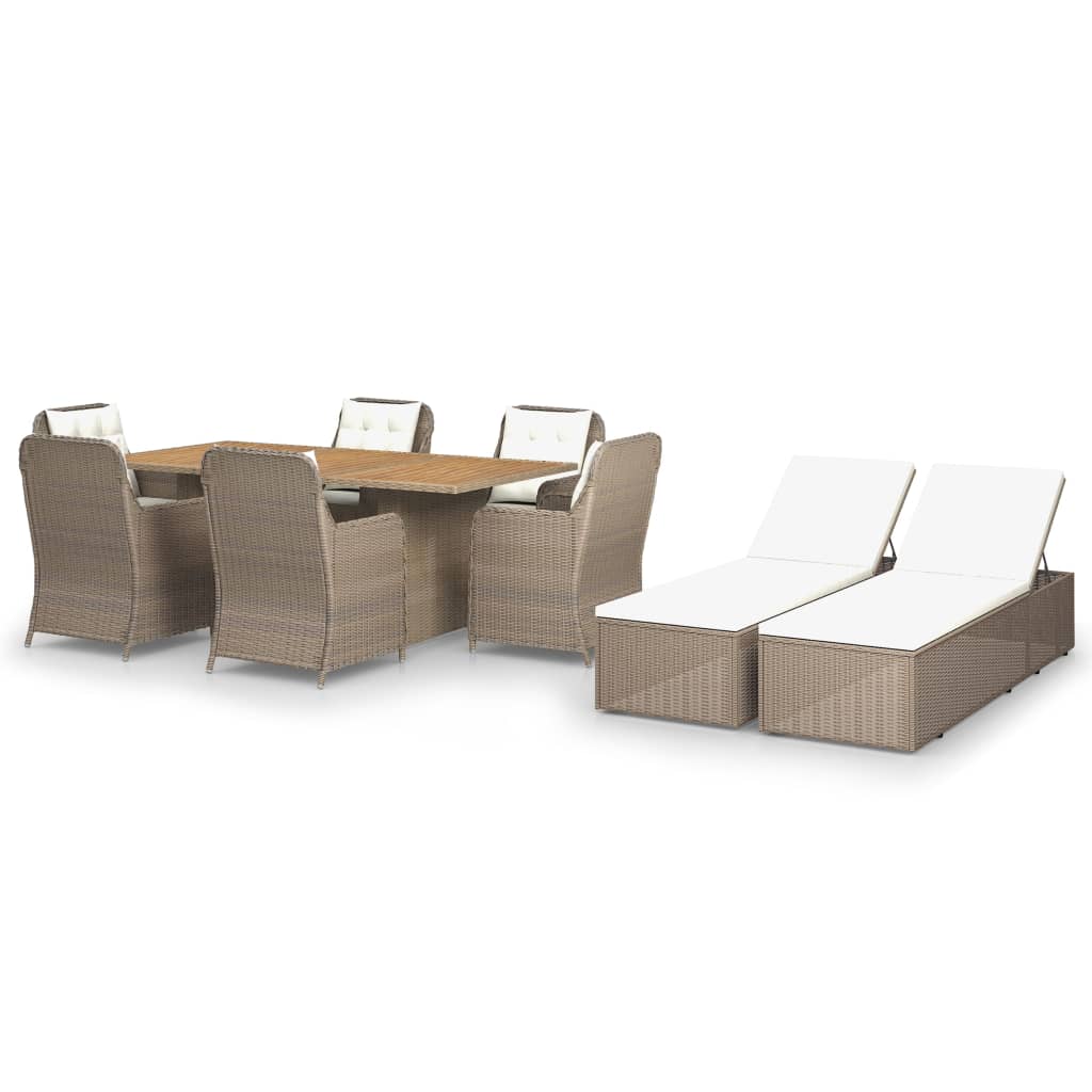 9 Piece Garden Dining Set Poly Rattan Brown
