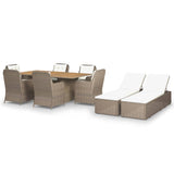9 Piece Garden Dining Set Poly Rattan Brown