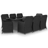9 Piece Garden Dining Set Poly Rattan Black - Front View