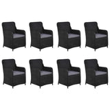 11 Piece Garden Dining Set Poly Rattan Black - Front View