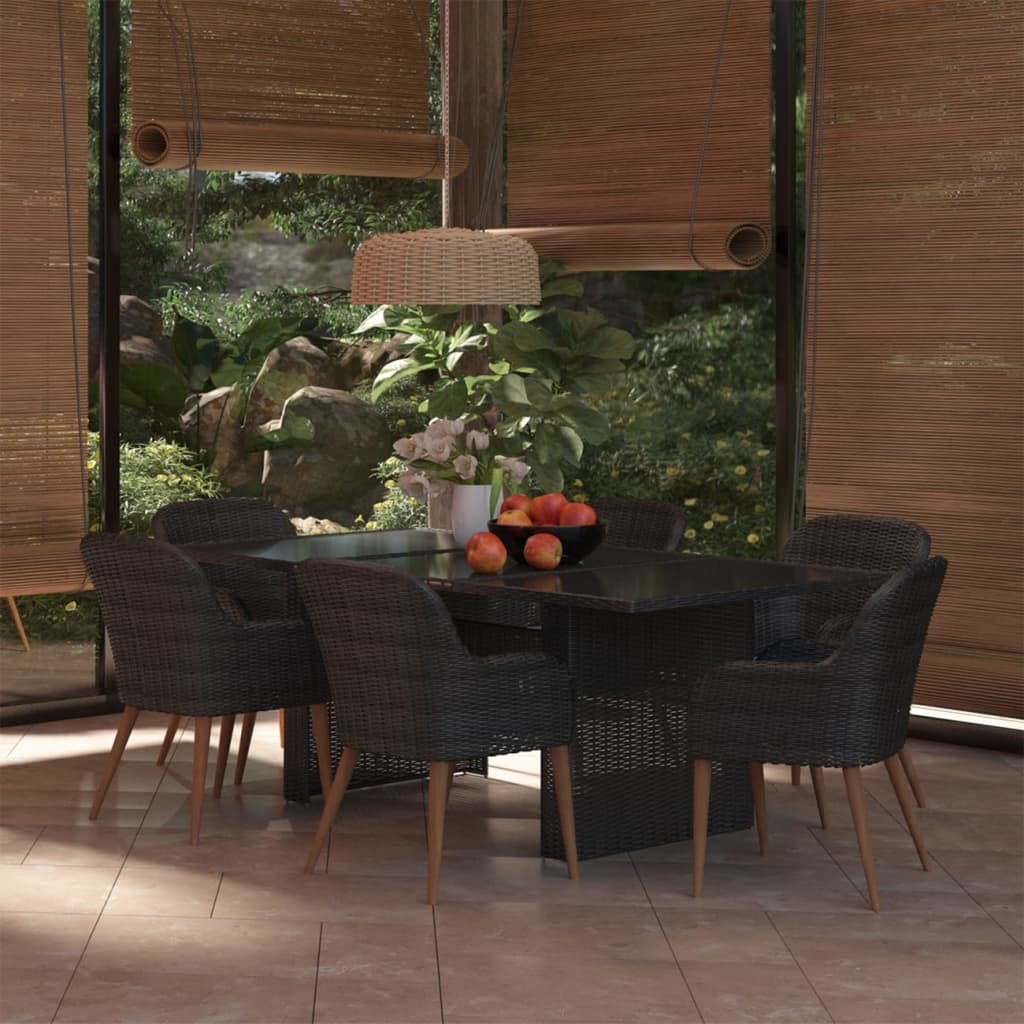 7 Piece Garden Dining Set Poly Rattan Black