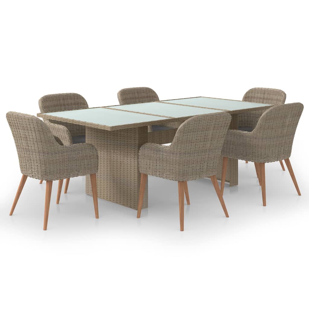 7 Piece Garden Dining Set Poly Rattan Brown