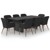 9 Piece Garden Dining Set Poly Rattan Black