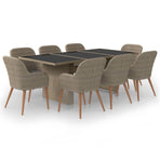 9 Piece Garden Dining Set Poly Rattan Brown