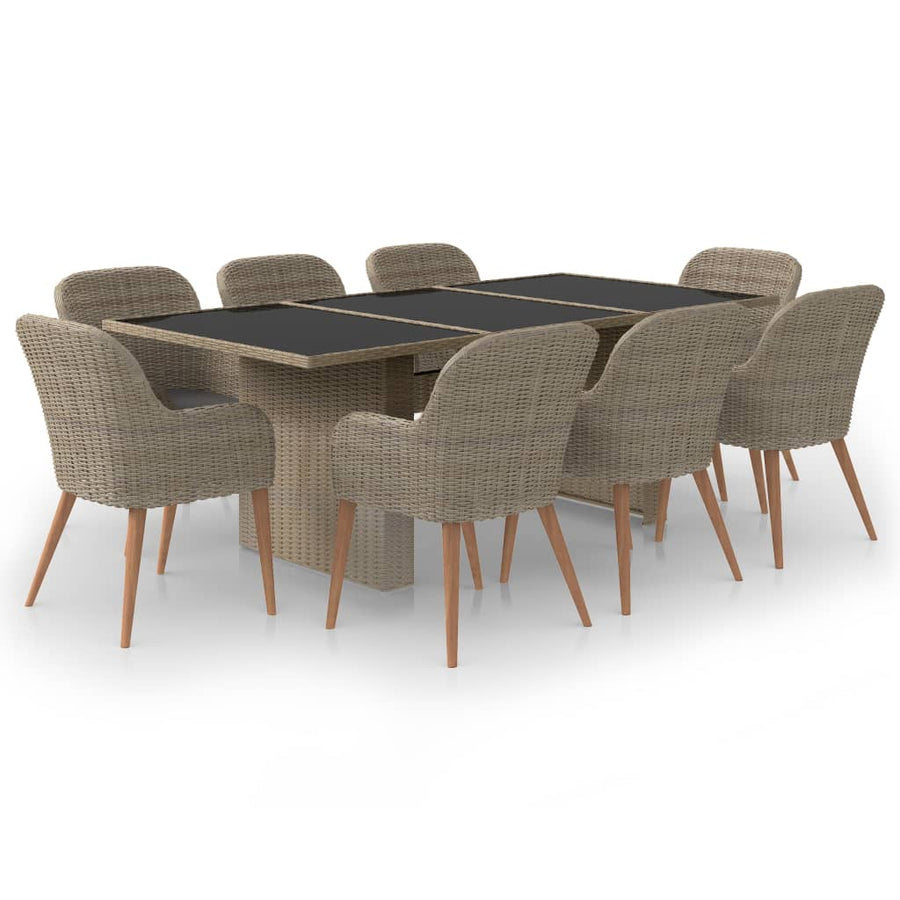 9 Piece Garden Dining Set Poly Rattan Brown
