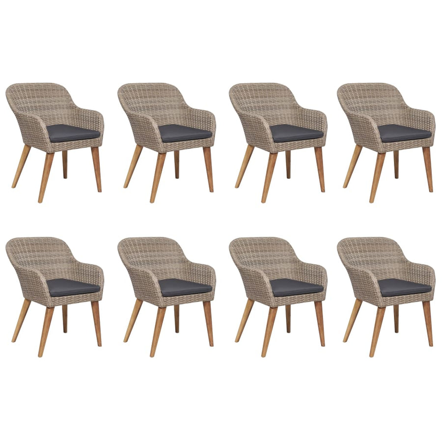 9 Piece Garden Dining Set Poly Rattan Brown