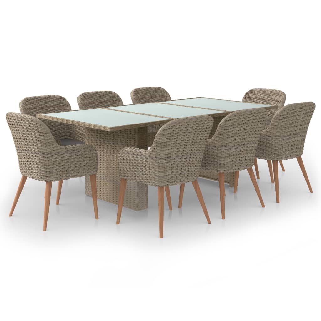 9 Piece Garden Dining Set Poly Rattan Brown