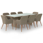 9 Piece Garden Dining Set Poly Rattan Brown
