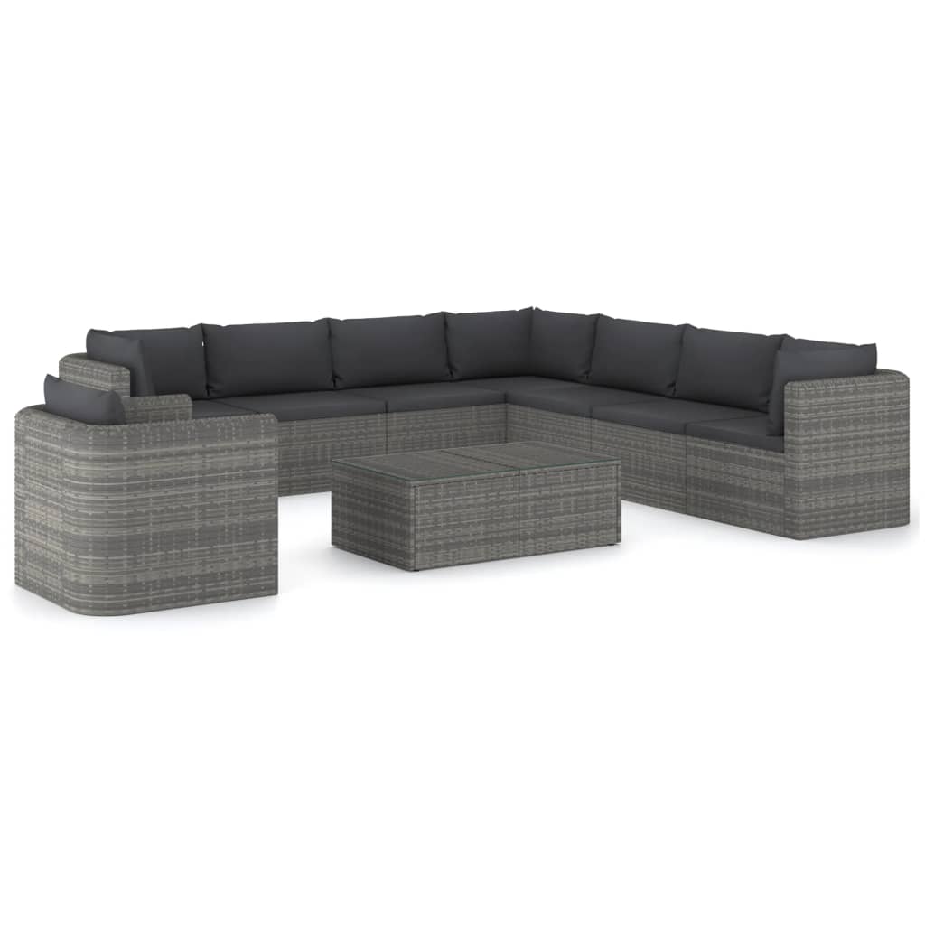 9 Piece Garden Lounge Set with Cushions Poly Rattan Grey