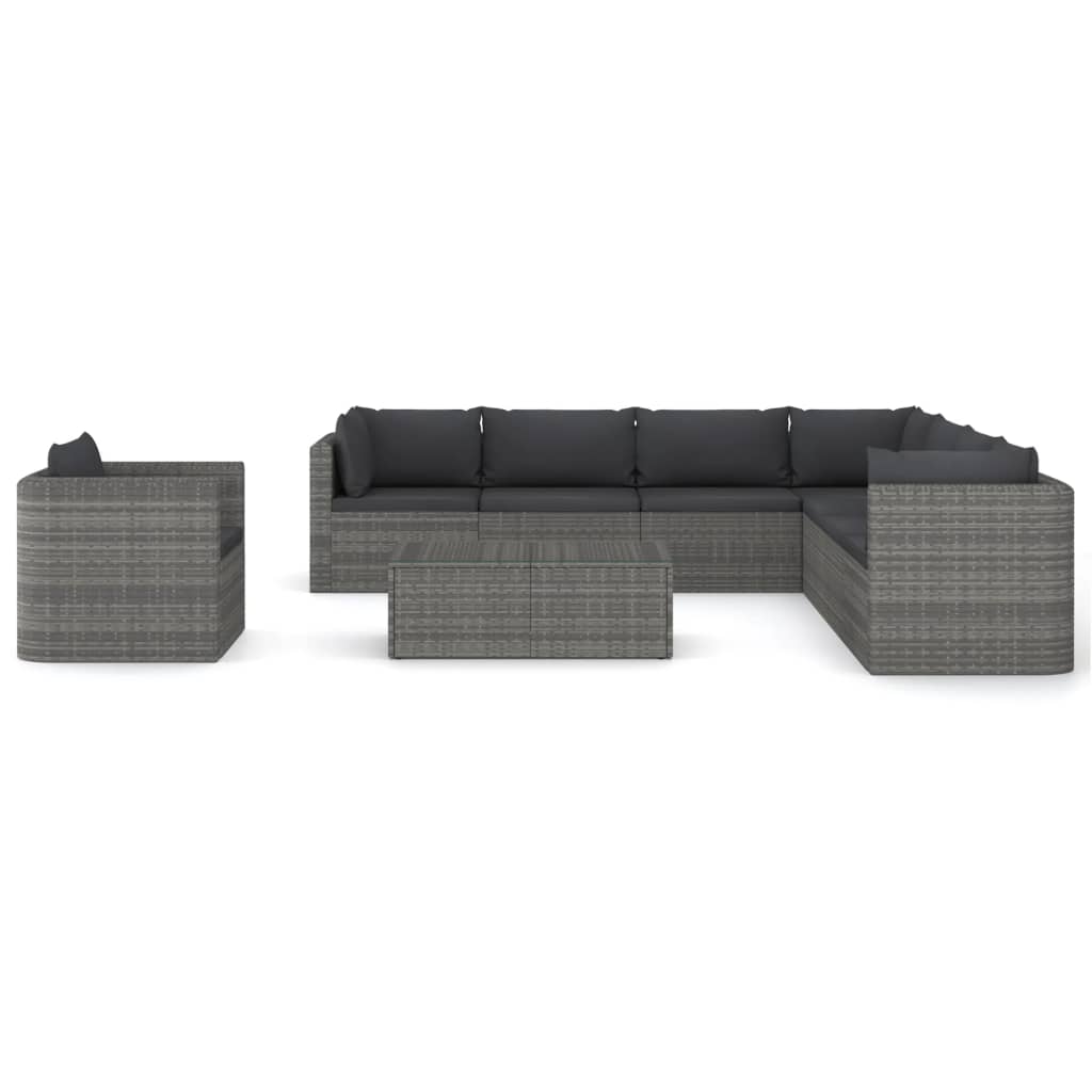 9 Piece Garden Lounge Set with Cushions Poly Rattan Grey