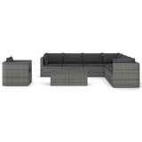 9 Piece Garden Lounge Set with Cushions Poly Rattan Grey - Side View