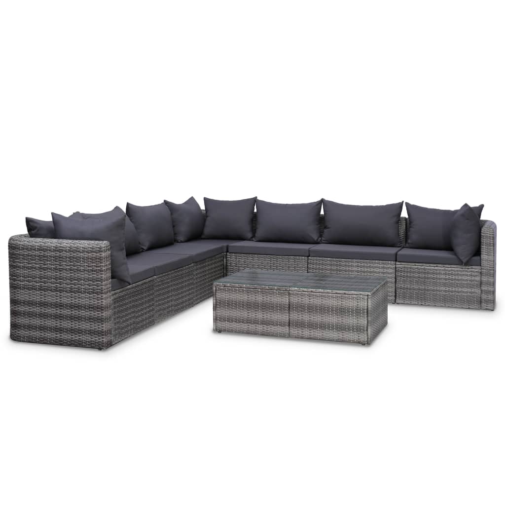 9 Piece Garden Lounge Set with Cushions Poly Rattan Grey