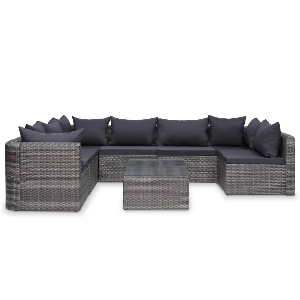 9 Piece Garden Lounge Set with Cushions Poly Rattan Grey