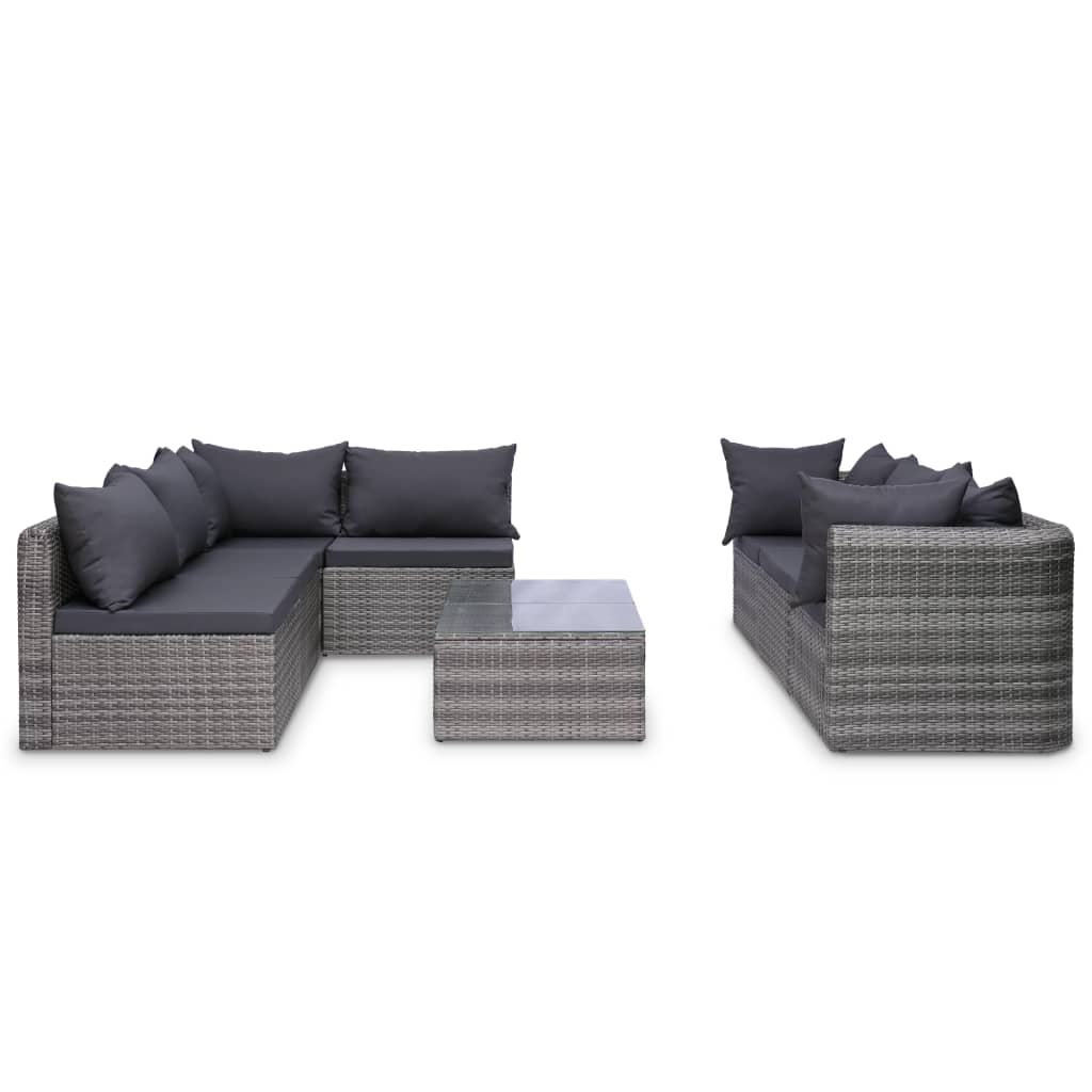 9 Piece Garden Lounge Set with Cushions Poly Rattan Grey