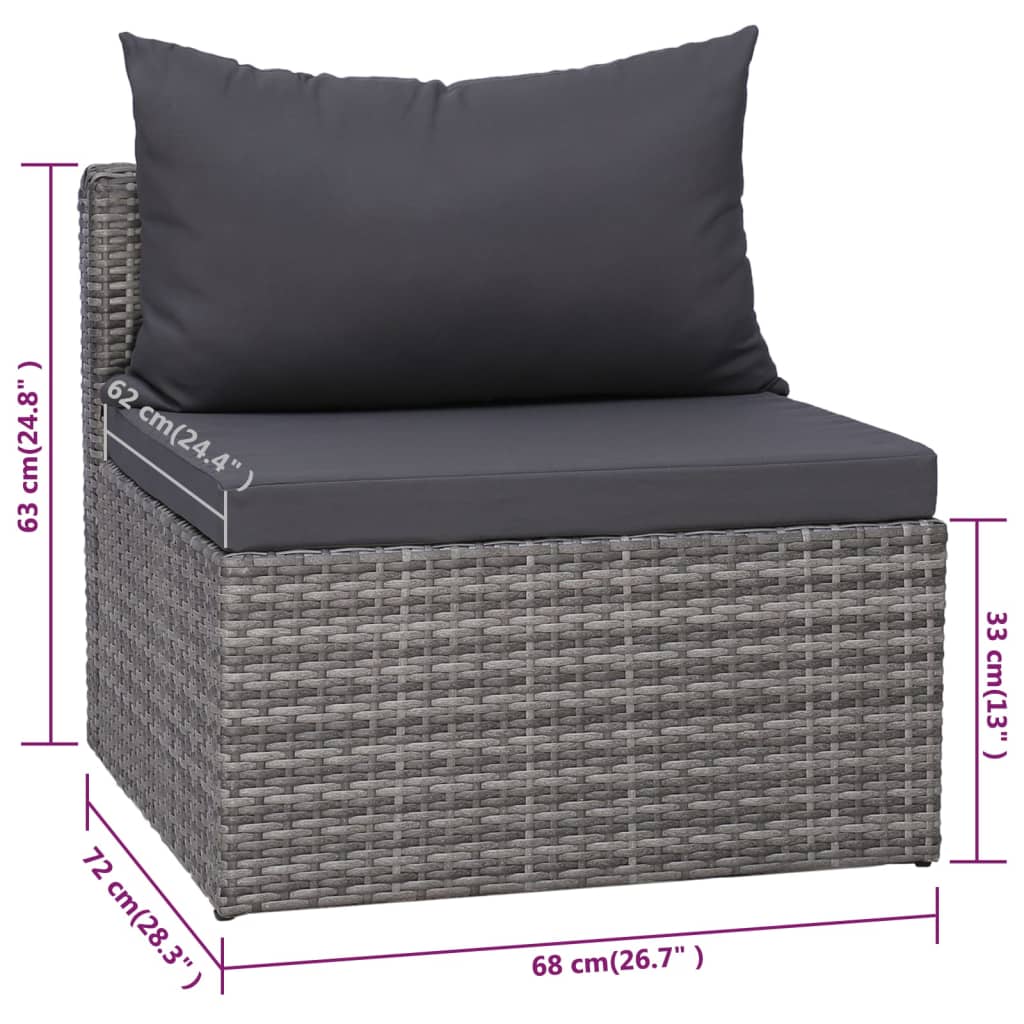 9 Piece Garden Lounge Set with Cushions Poly Rattan Grey