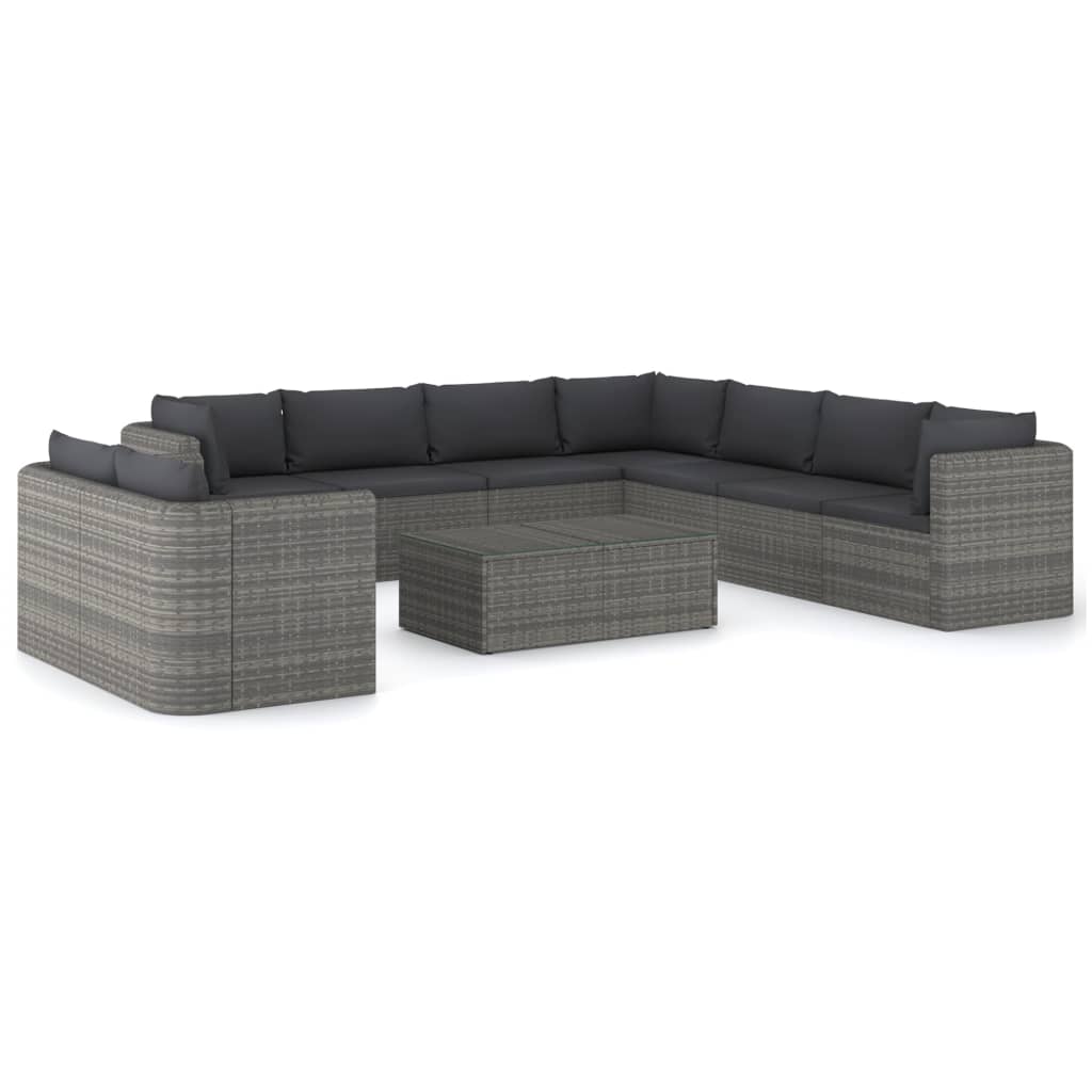 10 Piece Garden Lounge Set with Cushions Poly Rattan Grey