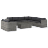 10 Piece Garden Lounge Set with Cushions Poly Rattan Grey - Front View