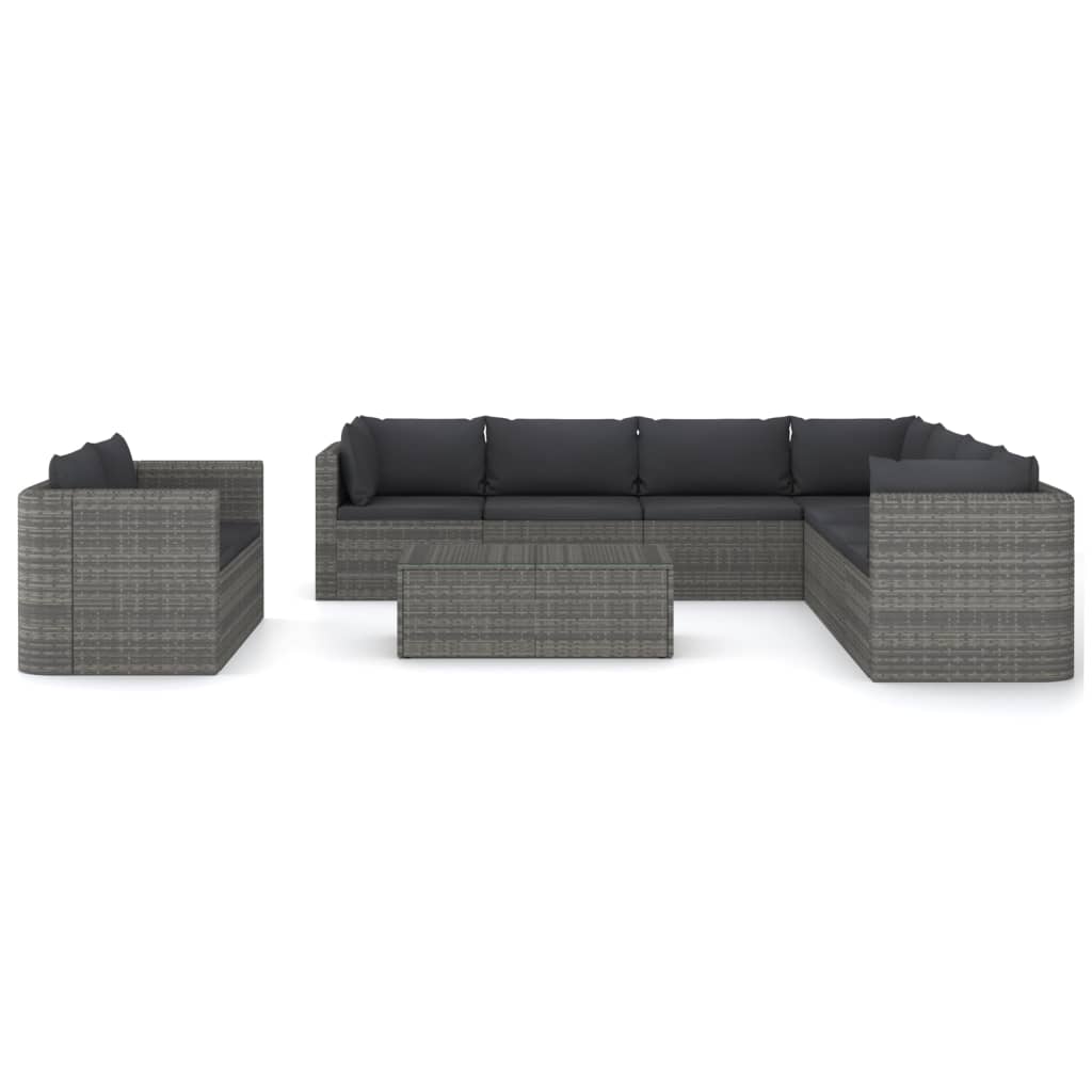 10 Piece Garden Lounge Set with Cushions Poly Rattan Grey