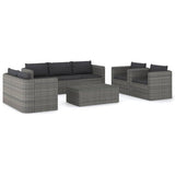 8 Piece Garden Lounge Set with Cushions Poly Rattan Grey - Front View