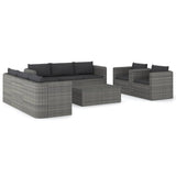 9 Piece Garden Lounge Set with Cushions Poly Rattan Grey - Front View