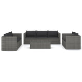 9 Piece Garden Lounge Set with Cushions Poly Rattan Grey - Side View