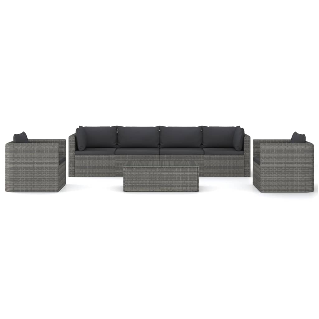 7 Piece Garden Lounge Set with Cushions Poly Rattan Grey