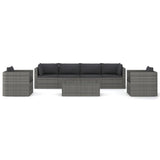 7 Piece Garden Lounge Set with Cushions Poly Rattan Grey - Side View