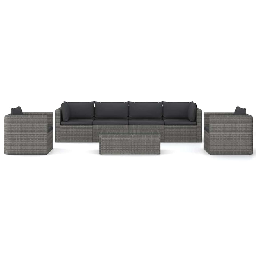 7 Piece Garden Lounge Set with Cushions Poly Rattan Grey