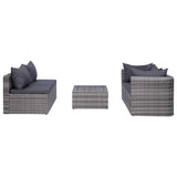 7 Piece Garden Lounge Set with Cushions Poly Rattan Grey - Rear View