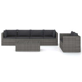 7 Piece Garden Lounge Set with Cushions Poly Rattan Grey - Side View