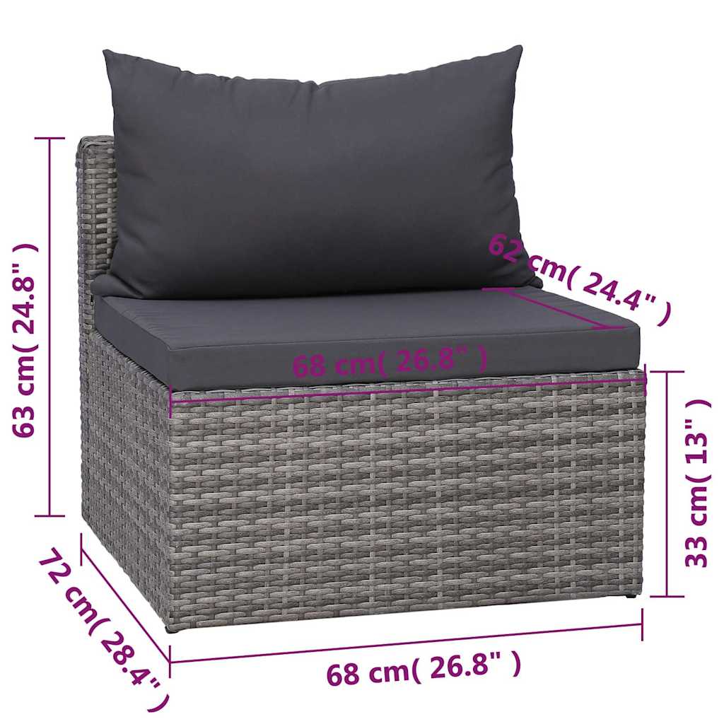 7 Piece Garden Lounge Set with Cushions Poly Rattan Grey